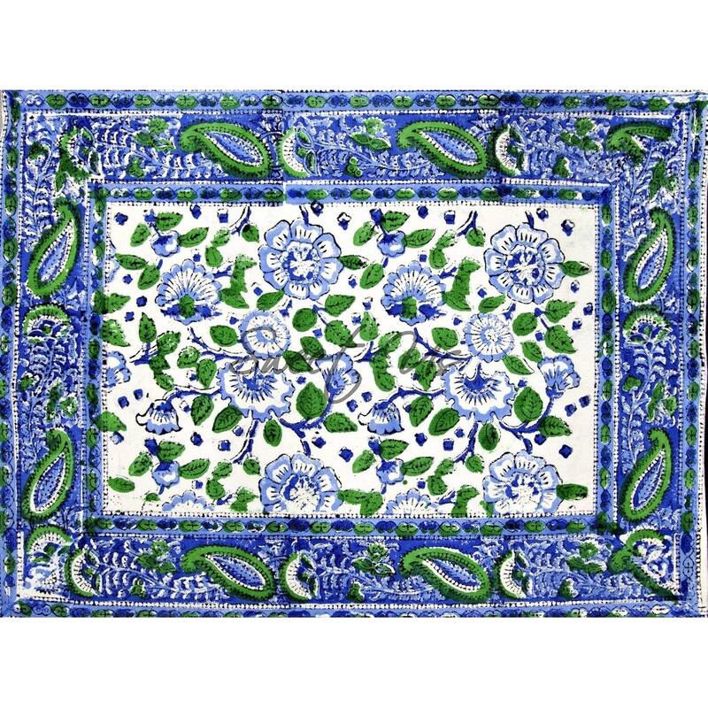 Royal Paisley Block Print Cotton Floral Napkins, Placemats