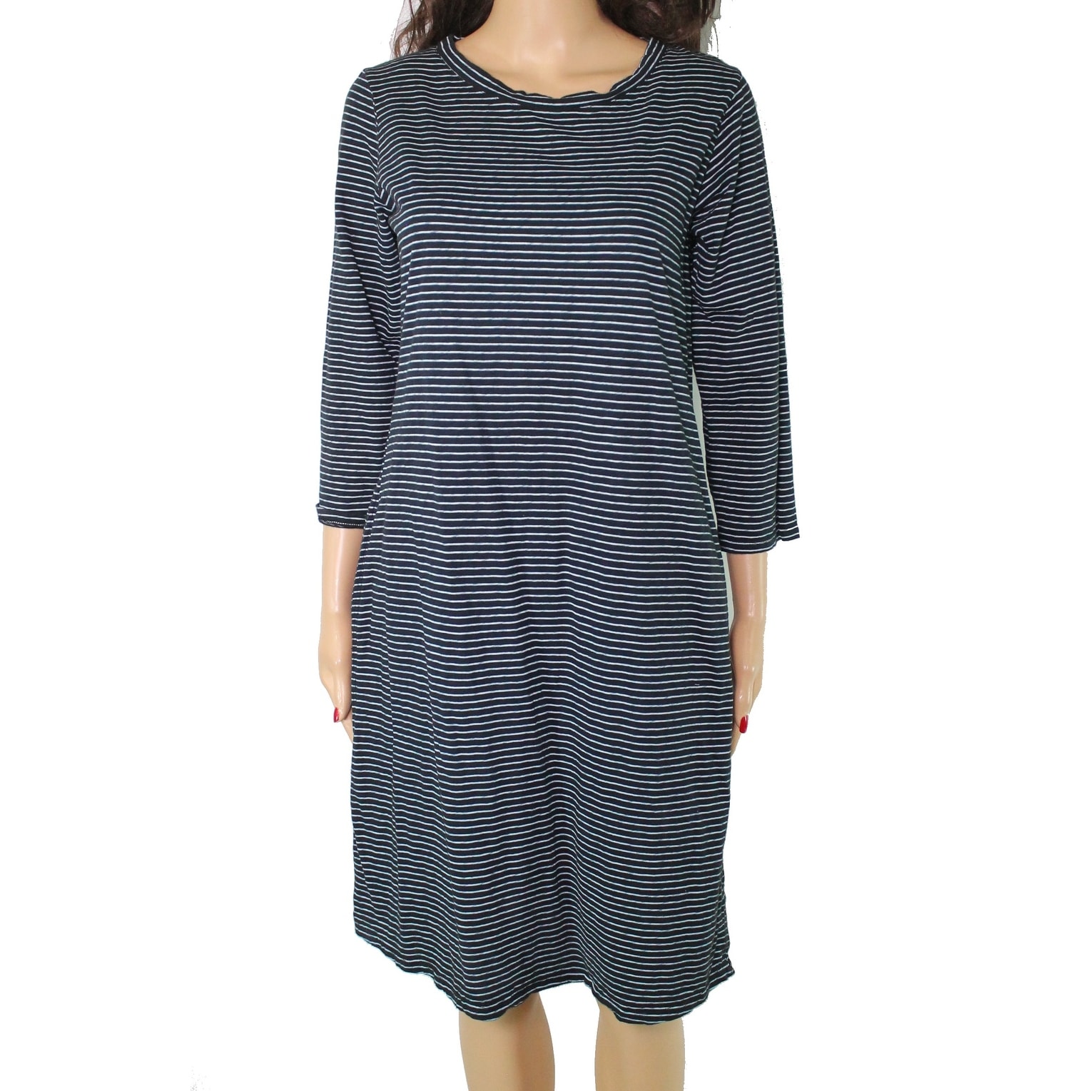 blue and black striped dress