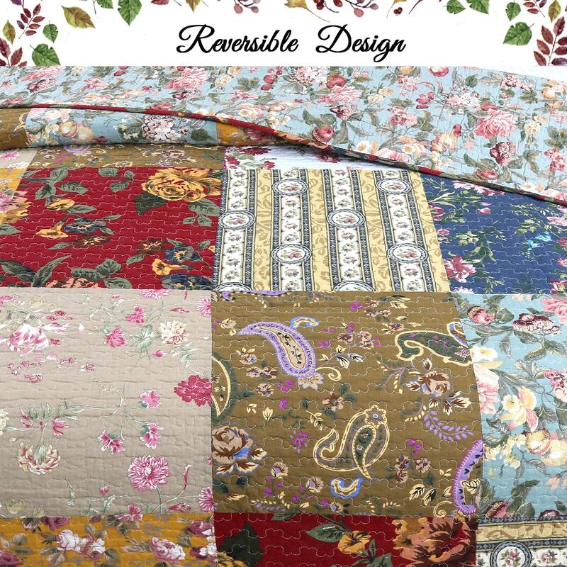 Porch & Den Arbordale Floral Patchwork Cotton 3-piece Reversible Quilt Bedding Set