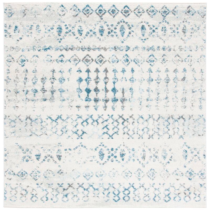 SAFAVIEH Tulum Cordie Boho Moroccan Distressed Rug - 6'7" Square - Ivory/Turquoise