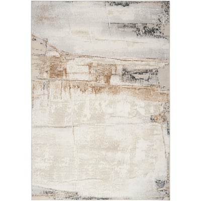 Nourison Illusion Indoor only Cream / Ivory Abstract Area Rug - 5' 3" x 7'