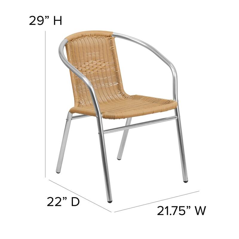 4 Pack Aluminum and Rattan Commercial Indoor-Outdoor Restaurant Stack Chair
