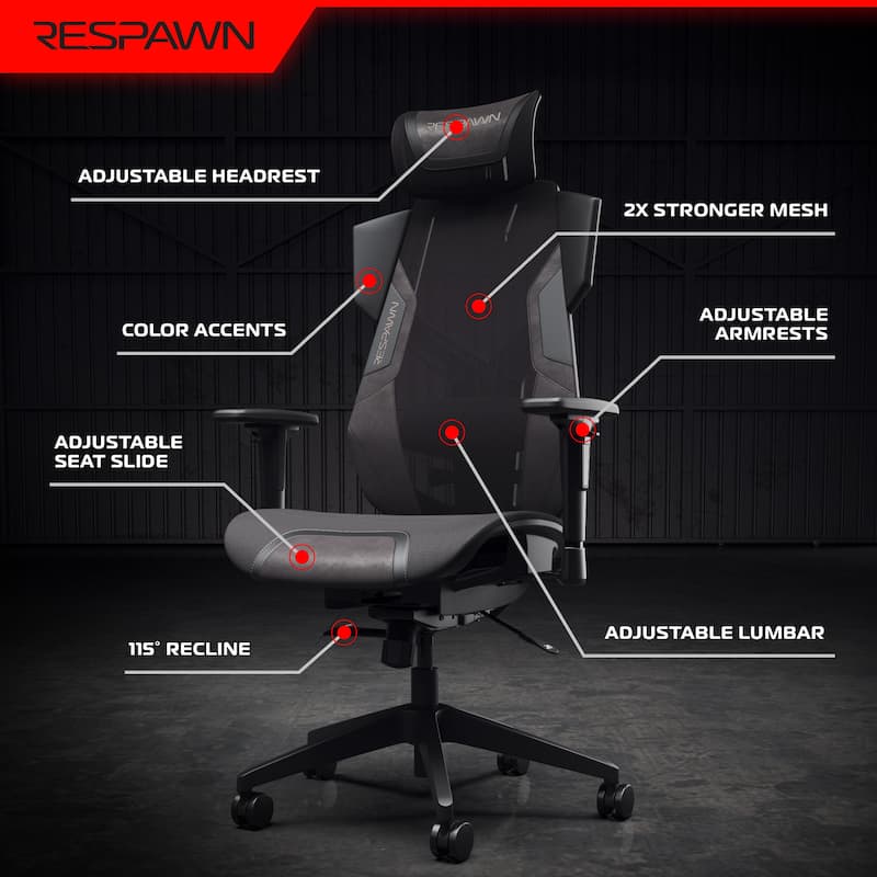 RESPAWN FLEXX Mesh Gaming Chair With Lumbar Support, Adjustable Headrest