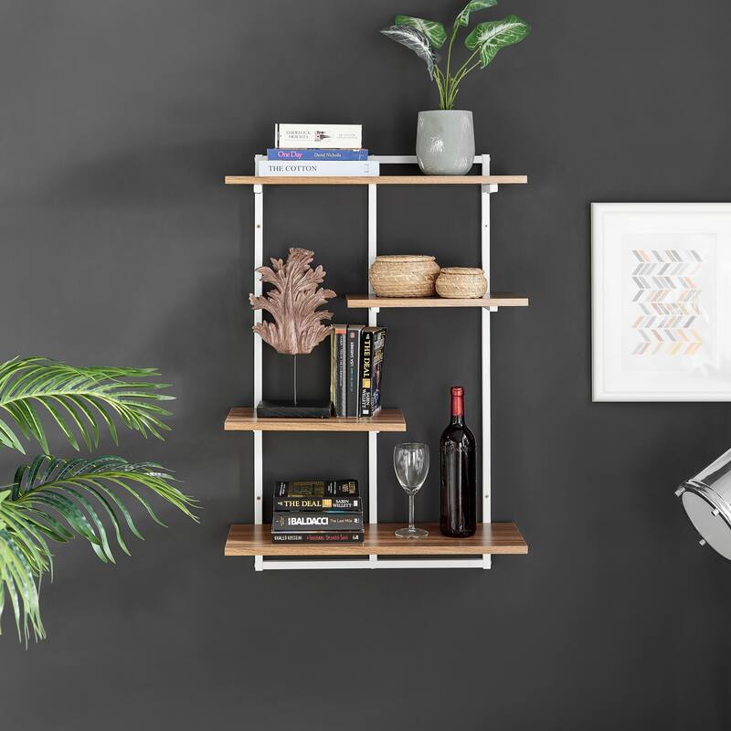 Rhodes 4 Tier Modern Floating Windowsill Wall Shelf - White/Light Walnut