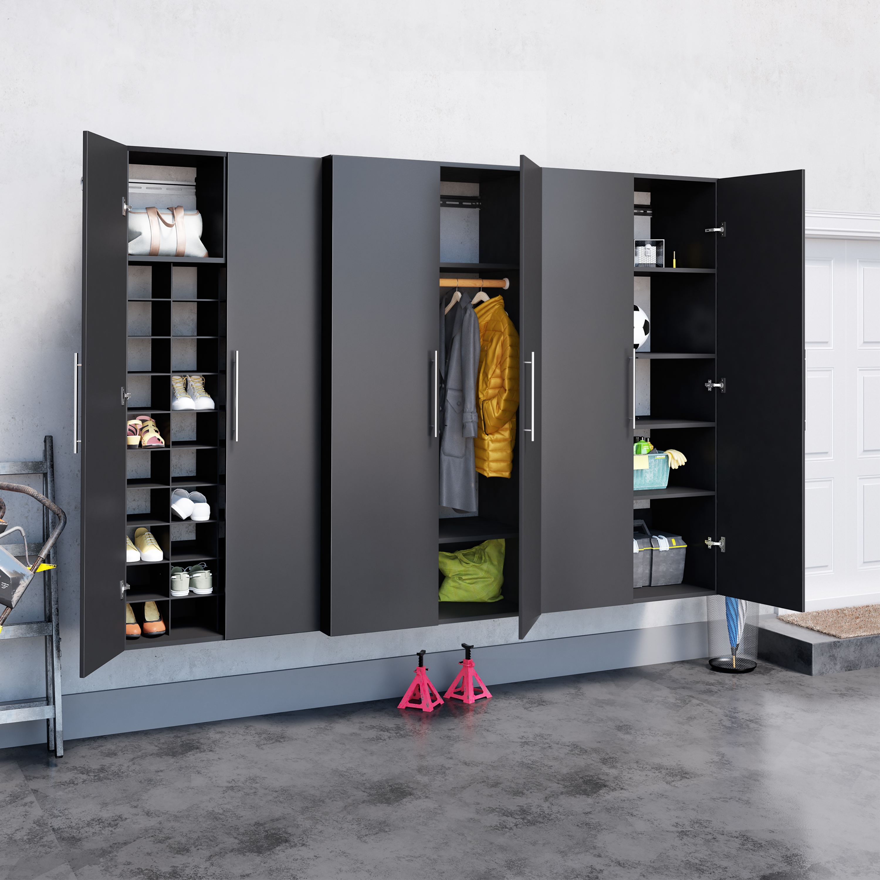 Garage shoe storage with discount doors