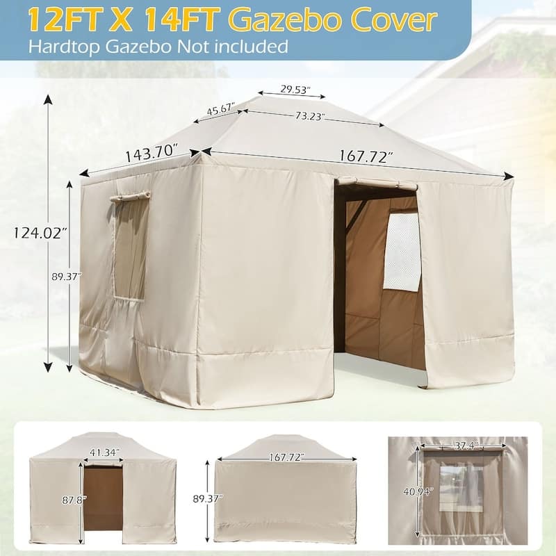 Winter Gazebo Cover with Sidewalls, Waterproof Outdoor Enclosure for Hardtop Gazebos, Beige