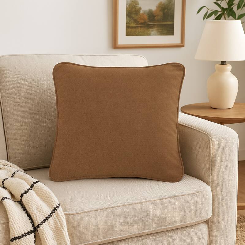 Wali Square Accent Throw Pillow, 20 Inch, Feather Fill Brown Polyester