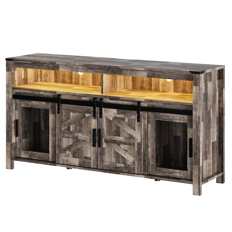 LED Farmhouse Entertainment Center with Mesh and Barn Doors, 31" H