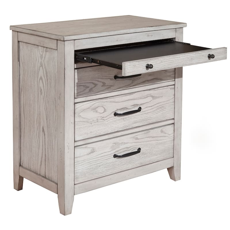 Origins by Alpine Aria Wood 3 Drawer Nightstand in Light Gray