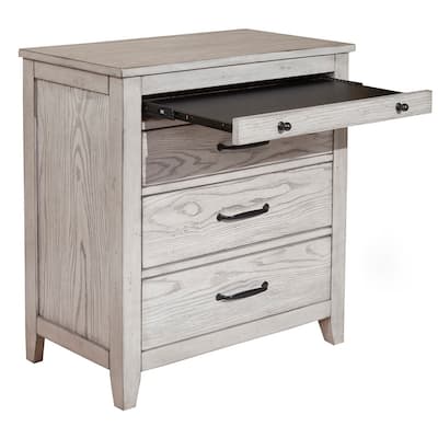 Origins by Alpine Aria Wood 3 Drawer Nightstand in Light Gray