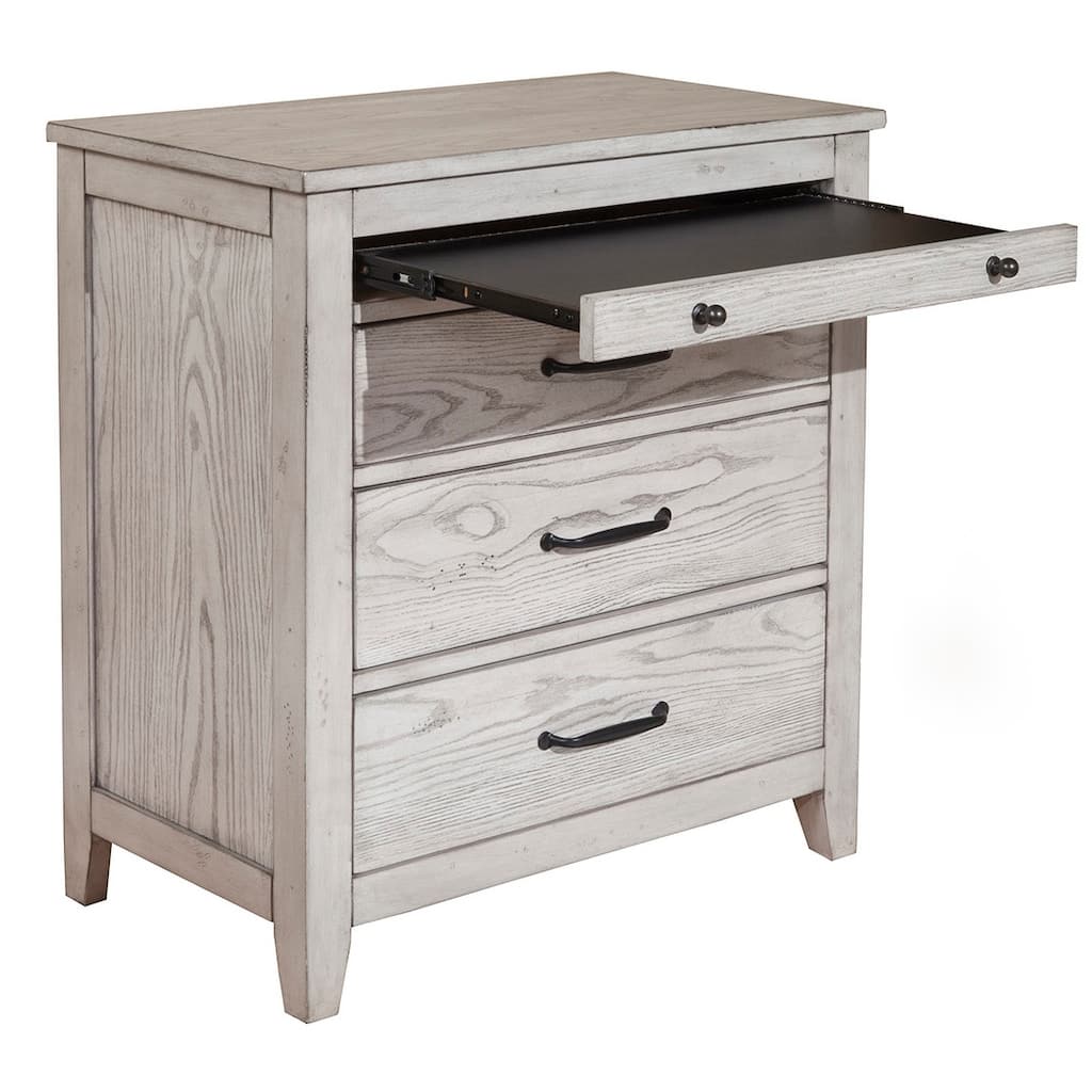 Origins by Alpine Aria Wood 3 Drawer Nightstand in Light Gray