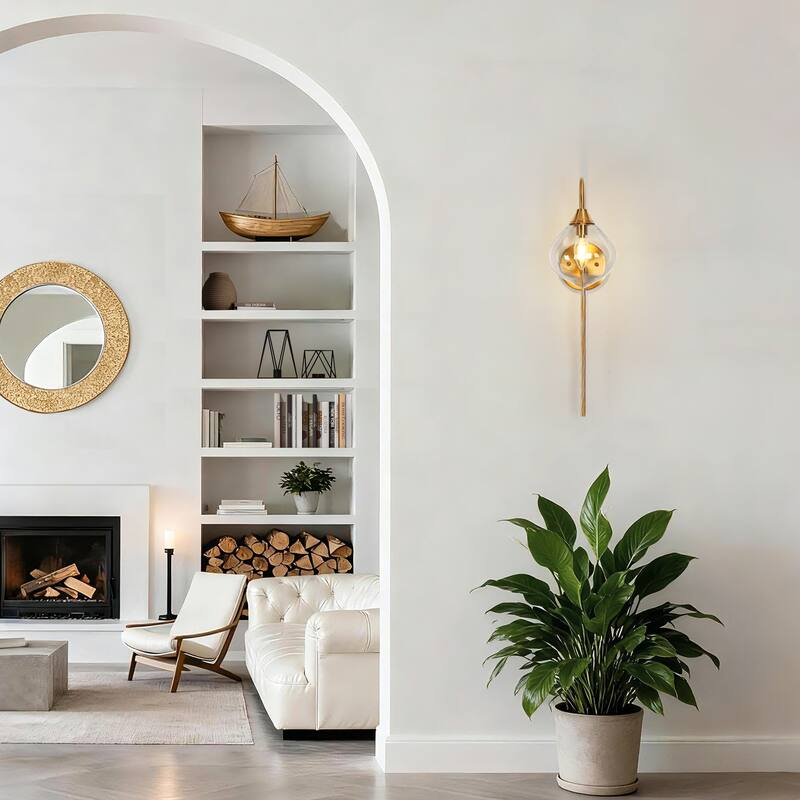 Celesn Modern Glam 1-Light Gold Bathroom Vanity Lights Smoke-gray Glass Wall Sconces - W 6" x H 22"