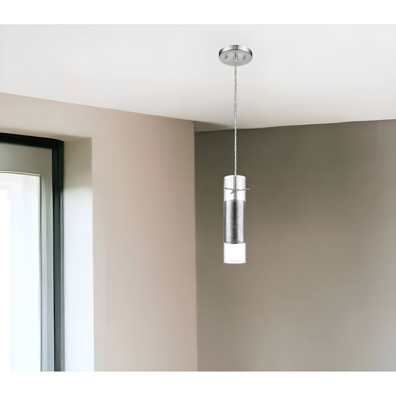 HomeRoots Glass and Silver Mesh Shade Hanging Light - 3.25' X '12' X '3.25 - 3.25' X '12' X '3.25