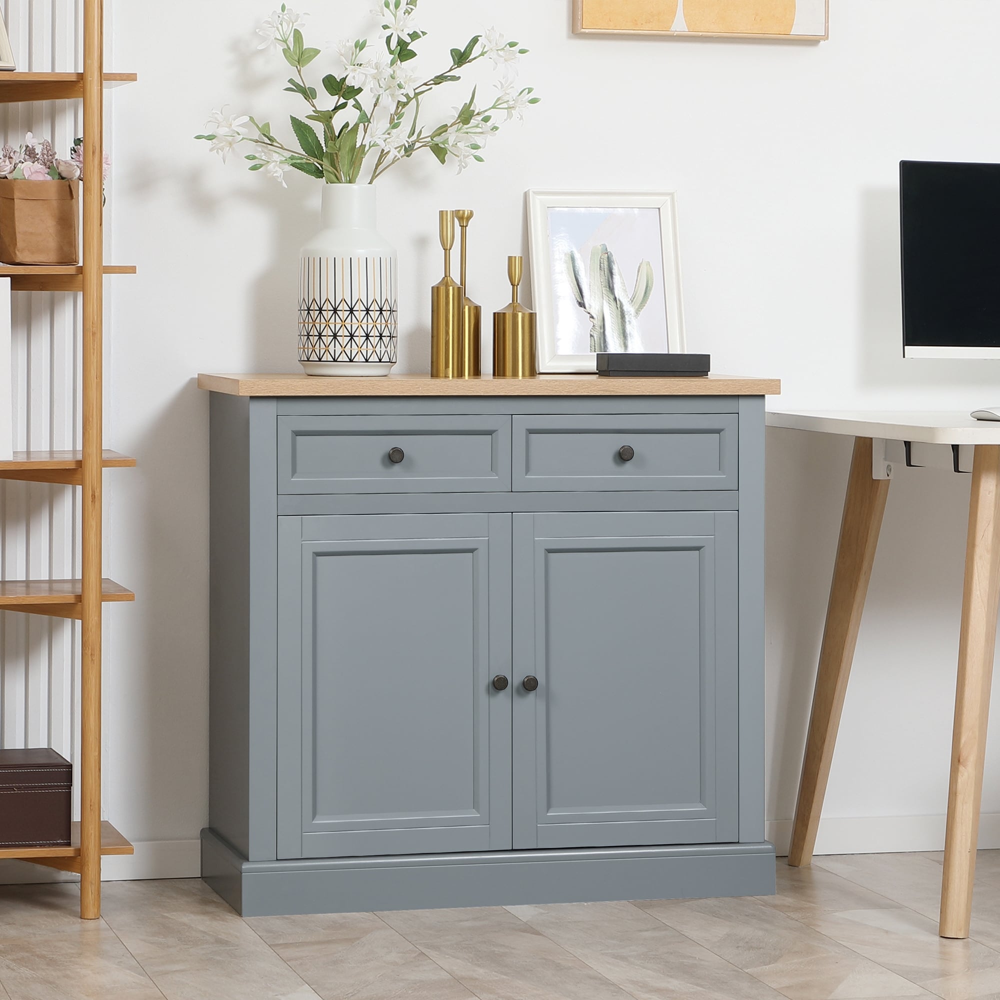 HOMCOM Sideboard Buffet Cabinet, Kitchen Cabinet, Coffee Bar Cabinet with 2 Drawers and Double Door Cupboard