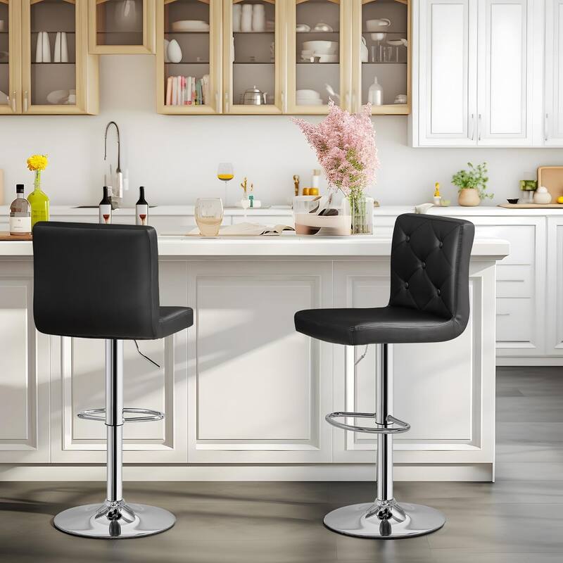 VECELO Bar Stools Set of 2 Armless Adjustable Swivel Modern PU Leather Button Barstools Four Colors are Available