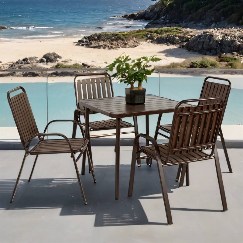 Outdoor Dining Set with Plastic Chairs & Steel Table, 5 Pcs