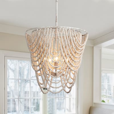 5-Light Romantic Natural Wood Beaded Chandelier - 19.7