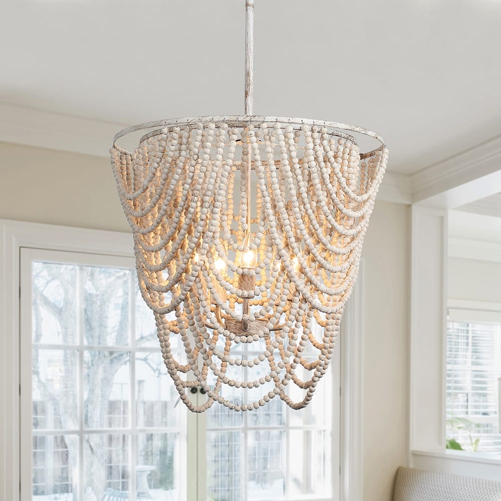 5-Light Romantic Natural Wood Beaded Chandelier - 19.7