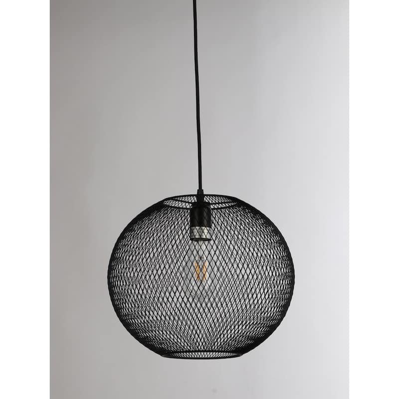Modern Black Sphere Pendant Light - 1 Light Mesh Shade - Industrial Dining Room Ceiling Fixture - 14