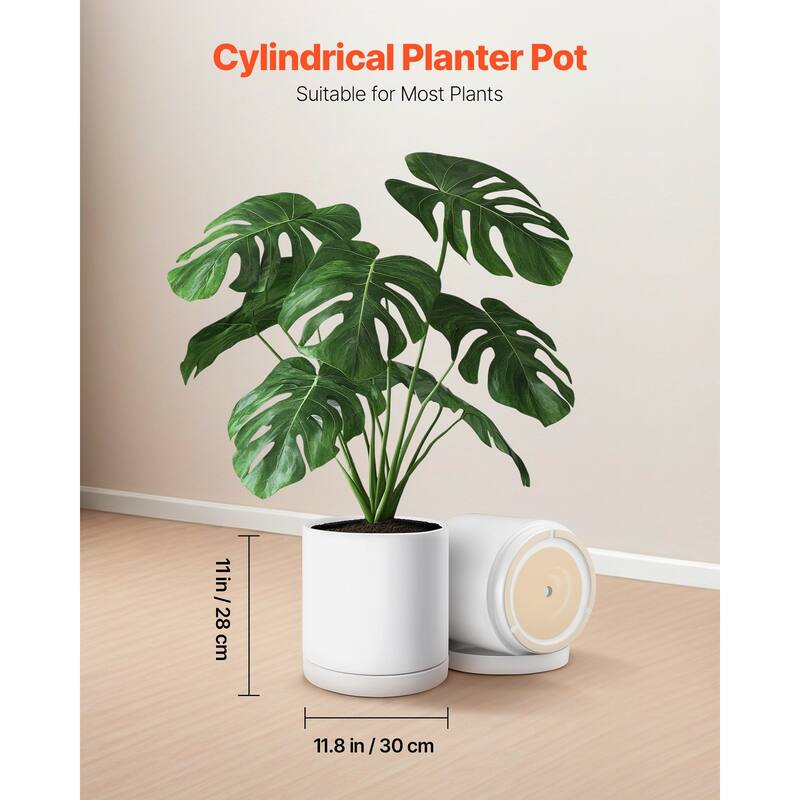 12-Inch Tree Planter Pot with Detachable Saucer and Pads - 11.81 × 11.81 × 11.02 inch