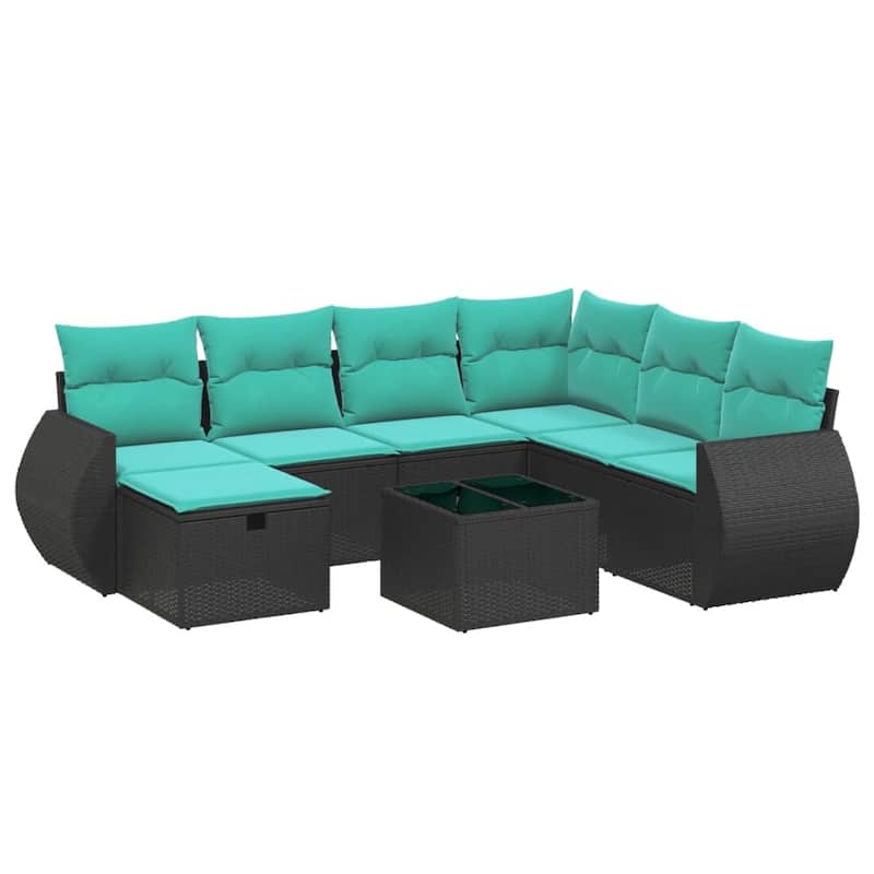vidaXL Patio Sofa Set with Cushions Outdoor Conversation Furniture Poly Rattan - 24.4" x 24.4" x 27.2"