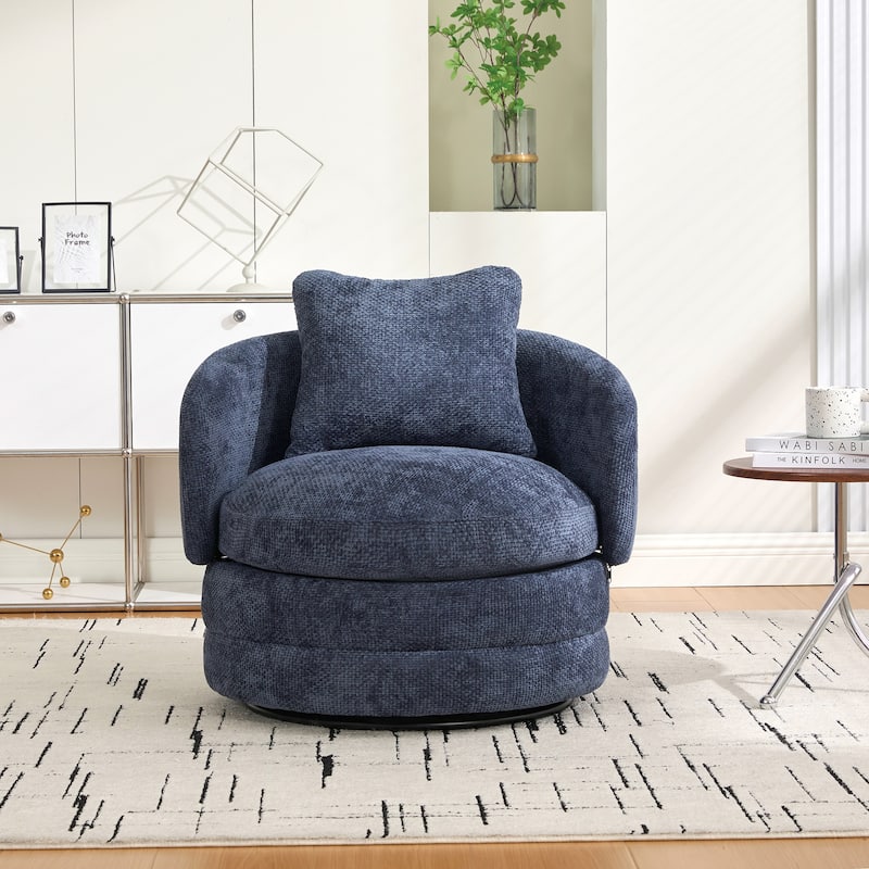 30"W Modern Round 360°Swivel Barrel Accent Chair with Pillow, Chenille Upholstered Comfy Barrel Armchair, Single Sofa Chair