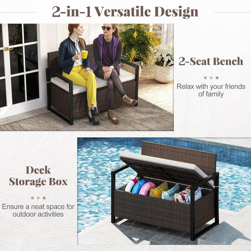 Costway Patio Storage Bench Wicker Loveseat with Built-in Storage & - See Details