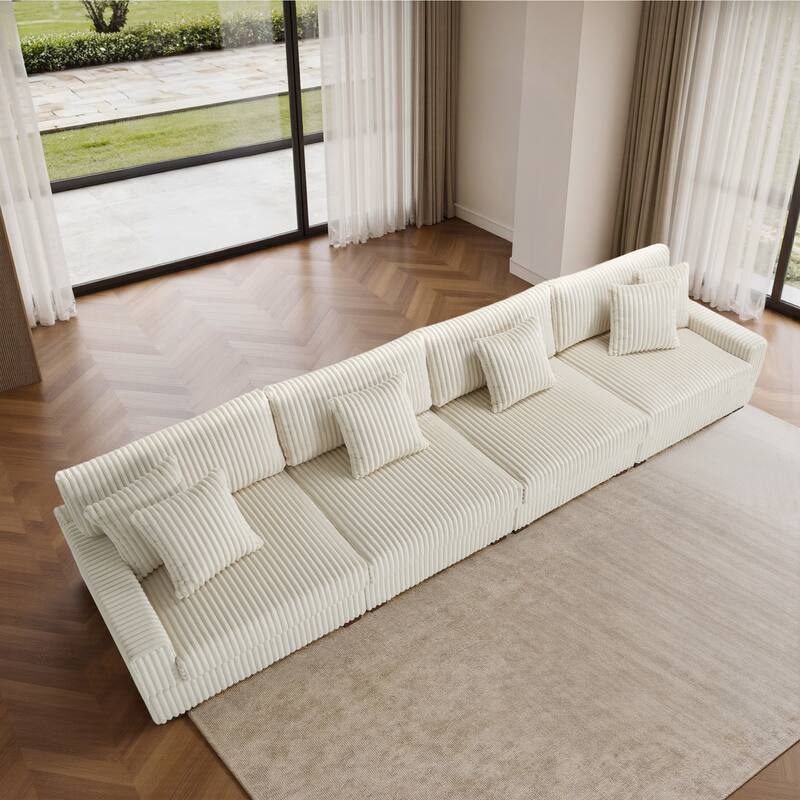 Modular Cotton Flannel Plush Sectional Sofa with Ottomans