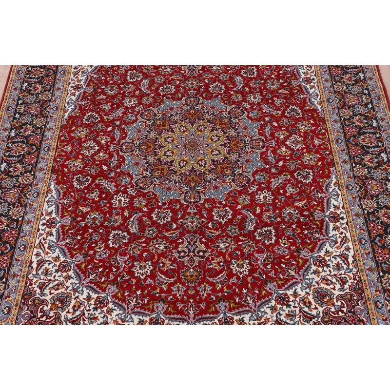Medallion Kashan Turkish Area Rug Red Machine Made Floral Carpet - 9'9" x 12'11"