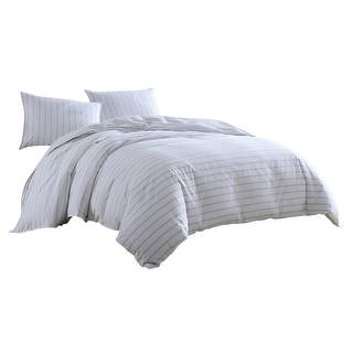 3 Piece Queen Comforter Set With Pinstripe Pattern, White And Black 