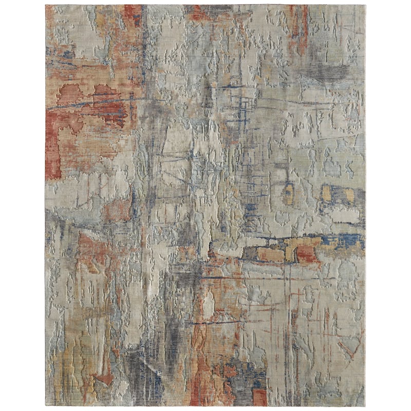 Grand Bazaar Hartman Machine Made Abstract Modern Area Rug - 12' x 15' - Gray/Orange/Ivory
