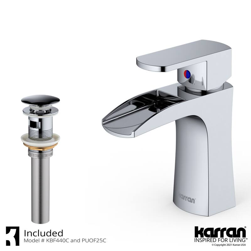 Karran Kassel Single Hole Single Handle Basin Bathroom Faucet with Matching Pop-up Drain - Chrome
