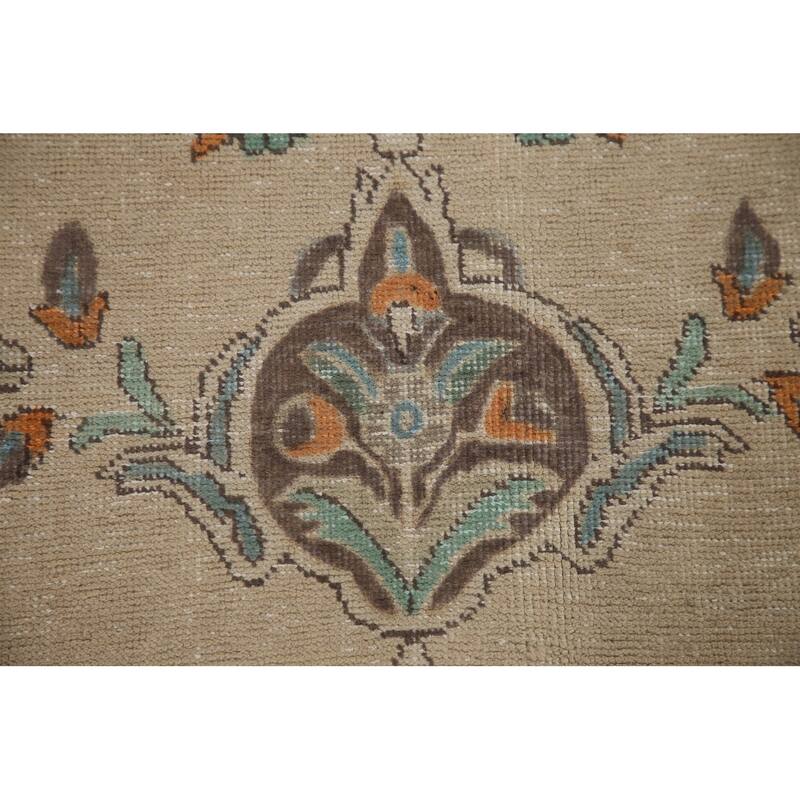 Hand Knotted Oriental 100% Wool Carpet Traditional Floral Beige & Ivories Tabriz Area Rug - 11' 6'' X 8' 7''
