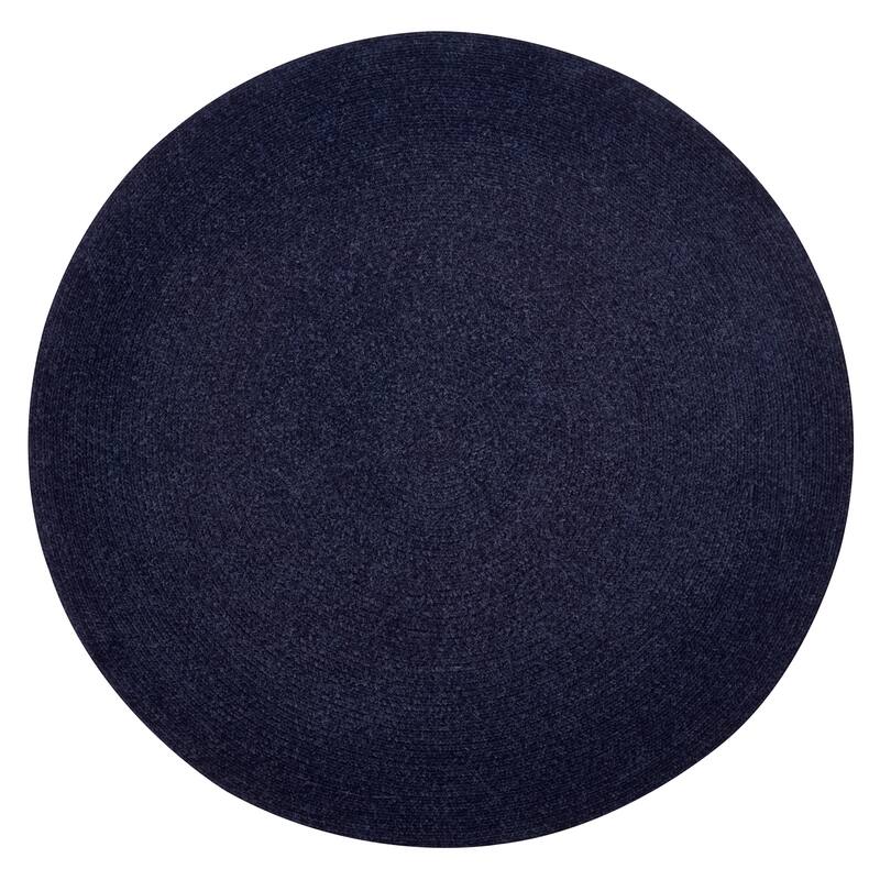 Better Trends Chenille Tweed & Solid Braid 100% Polyester Stain Resistant, Double Sided Reversible Indoor Area Rug - 96" Round - Navy