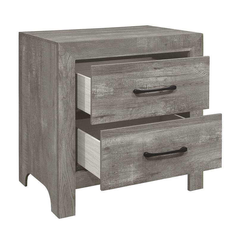 Rustic Gray Nightstand, 2 Drawers, Transitional Design for Bedroom