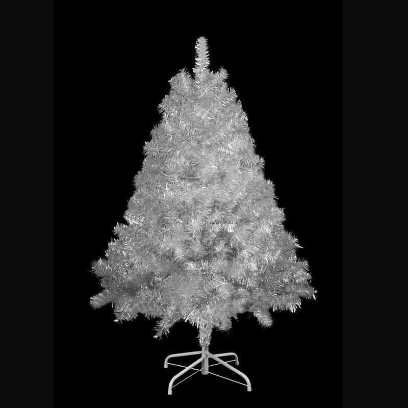 4FT Sliver Pre-Lit Artificial Christmas Tree,Hinged Full Tree with Metal Stand,400 Branch Tips,150 LED Lights,11 Lighting Modes