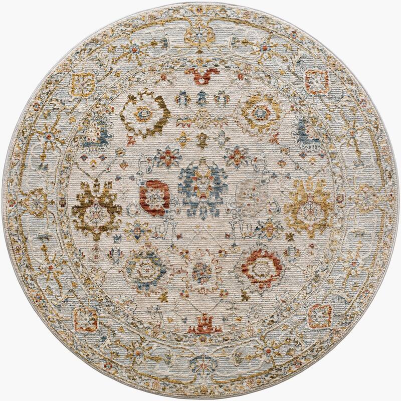 Livabliss Traditional Reina Medallion Area Rug - 6'7" x 6'7" Round - Cream