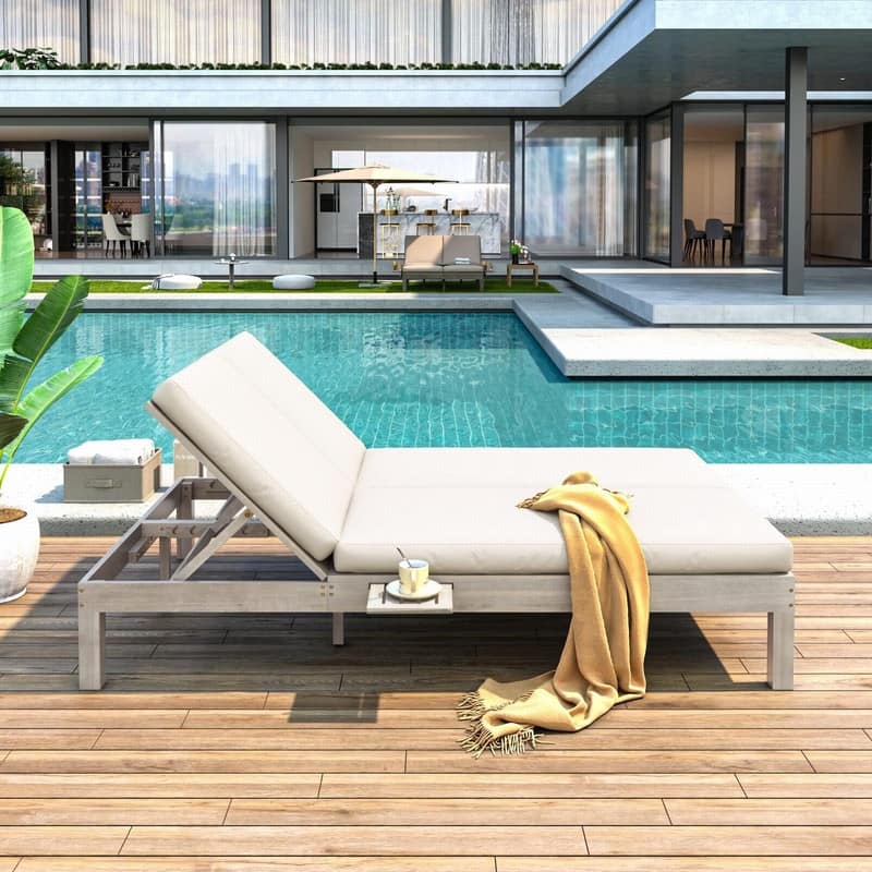 Acacia Wood Double Outdoor Chaise Lounge with 5-Position Adjustable Backrest