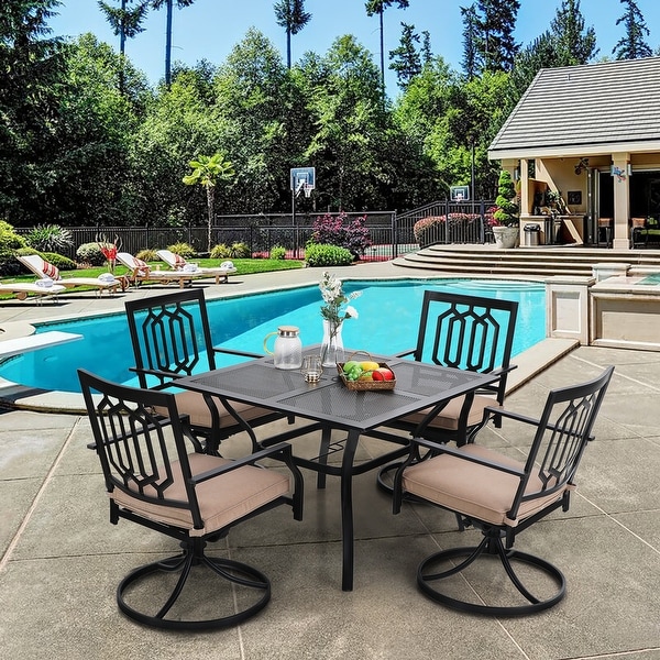 PHI VILLA 5-Pcs Outdoor Dining Set: Steel Swivel Dining Chair with Cushion and 37" x 37" Square Patio Bistro Table. Opens flyout.