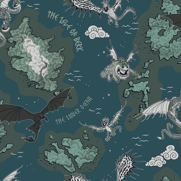 slide 2 of 6, How to Train Your Dragon Isle of Berk Blue Peel and Stick Wallpaper