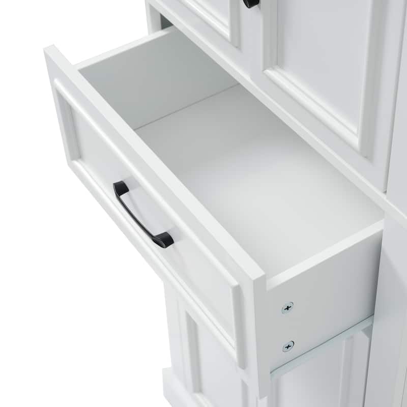 Modern Elegant White Tall Cabinet Freestanding Storage Cabinet for Bathroom with Adjustable Shelves and Damping Hinge Doors