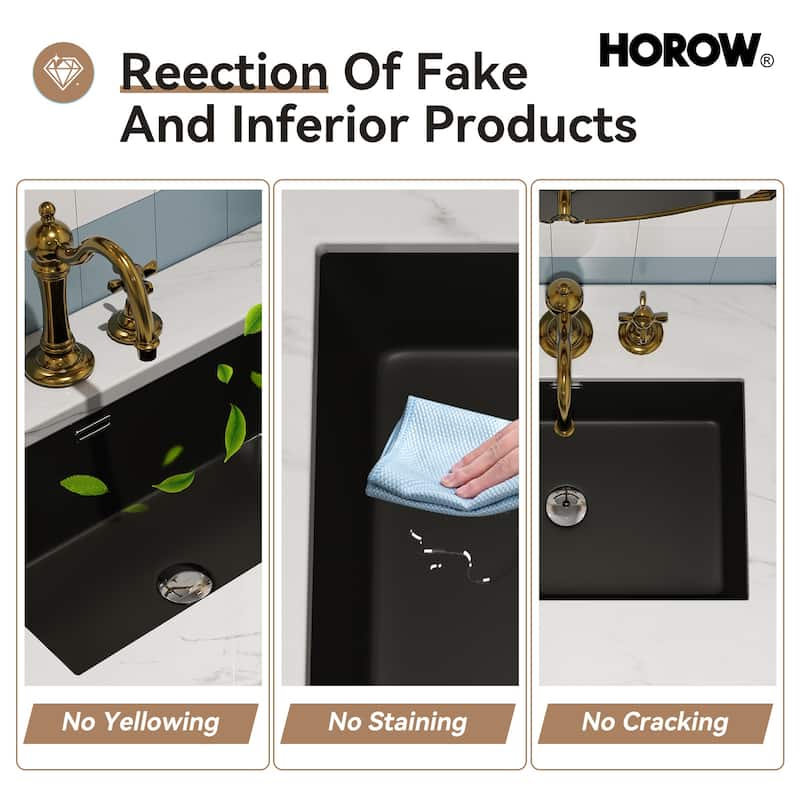 HOROW 23.63 in Rectangular Undermount Ceramic Bathroom Sink in Black with Overflow Drain