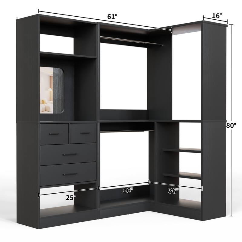 Cimly Set of 2 Corner Closet System with Drawers, Closet Organizer with Hanging Rods and Storage Shelves