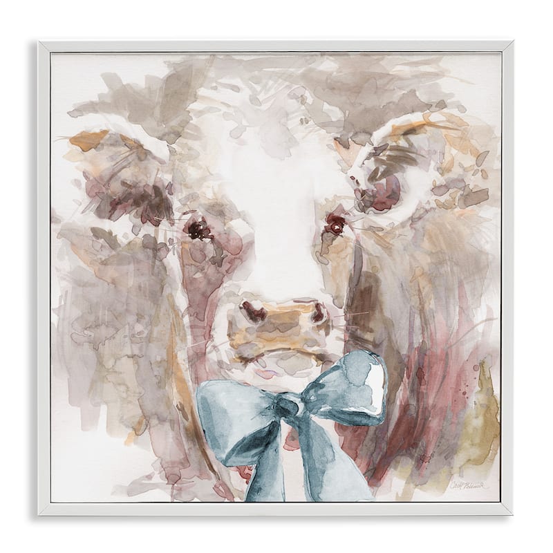 Stupell Soft Abstract Cow & Bow Framed Giclee Art Design By Carol Robinson - 24 x 24 - White