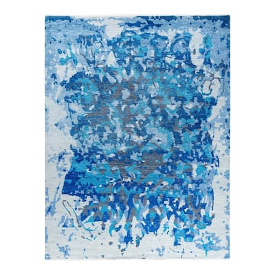 Modern One-of-a-Kind Handmade Area Rug - Blue, 7' 10" x 10' 2" - 7' 10" x 10' 2"