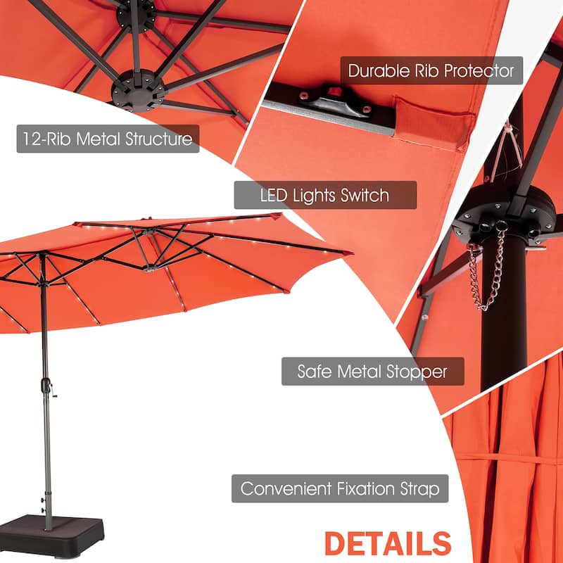 Gymax 15Ft Solar LED Patio Outdoor Double-Sided Umbrella w/ 48 Lights