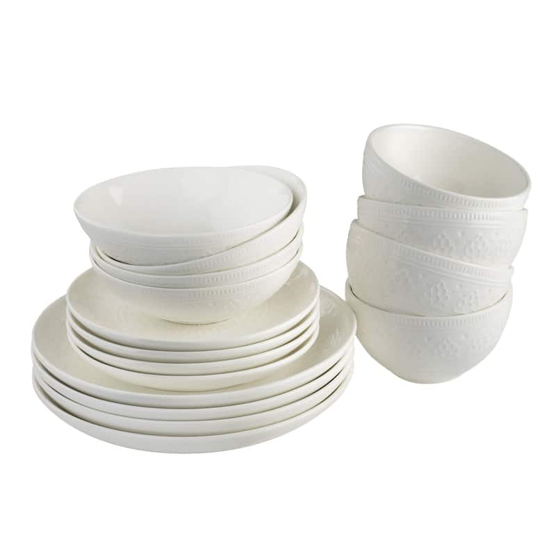 Euro Ceramica Fez 16 Piece / 32 Piece Double Bowl Dinnerware Set - White