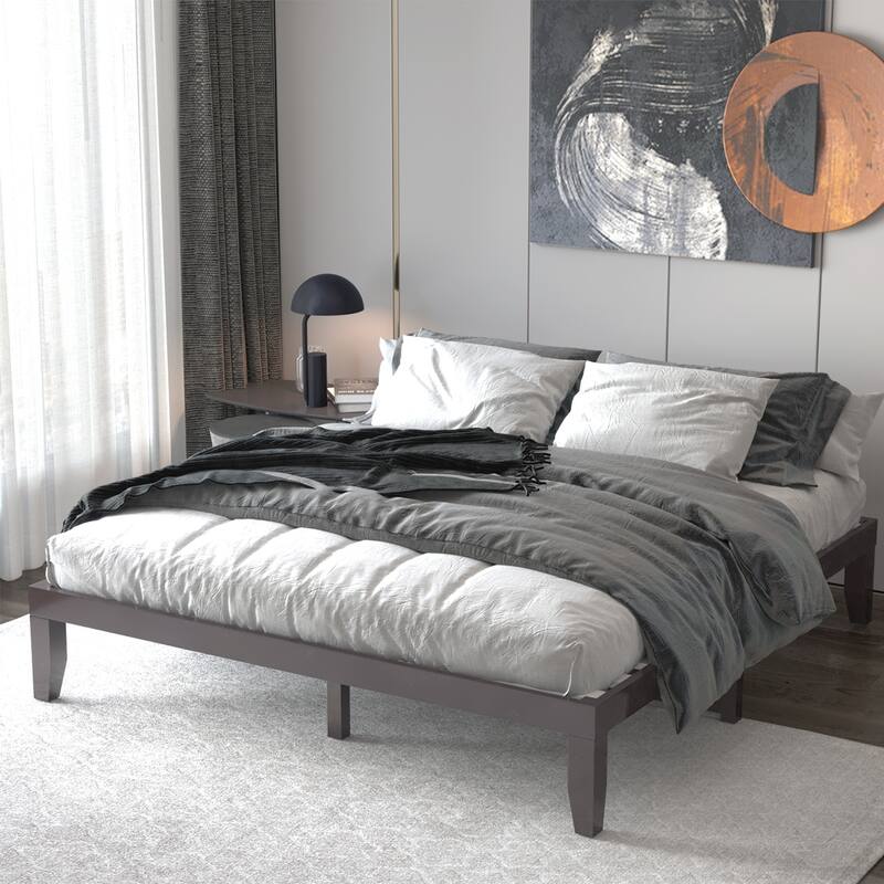 Costway King Size 14'' Wooden Bed Frame Mattress Platform Wood Slats