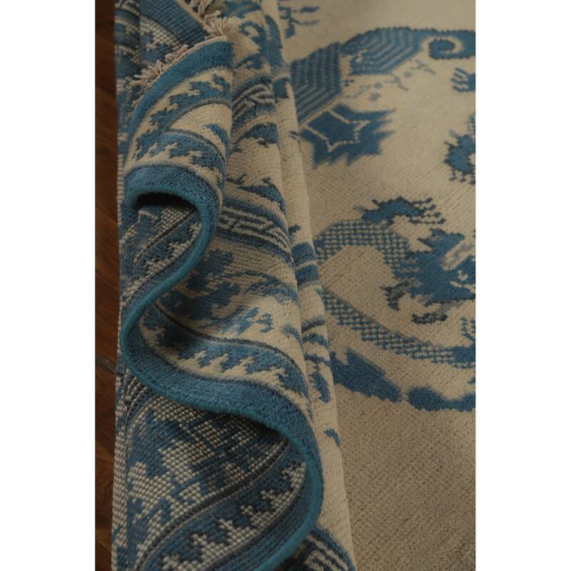 Hand Knotted Oriental 100% Wool Carpet Traditional Geometric Beige & Ivories Art Deco Area Rug - 7' 11'' X 8' 1''