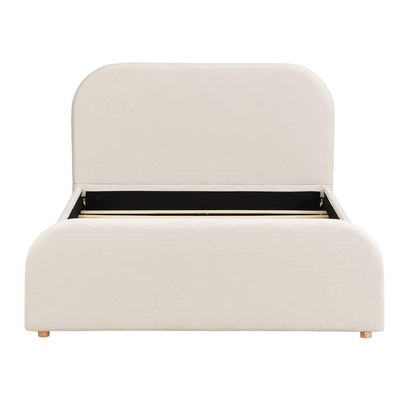 Christopher Knight Home - Thalassa Linen Bed Frame with Curved Headboard and Solid Wood Legs